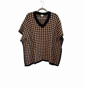 Talbots Black and Brown Oversized Tunic Poncho Top Houndstooth Small/Medium